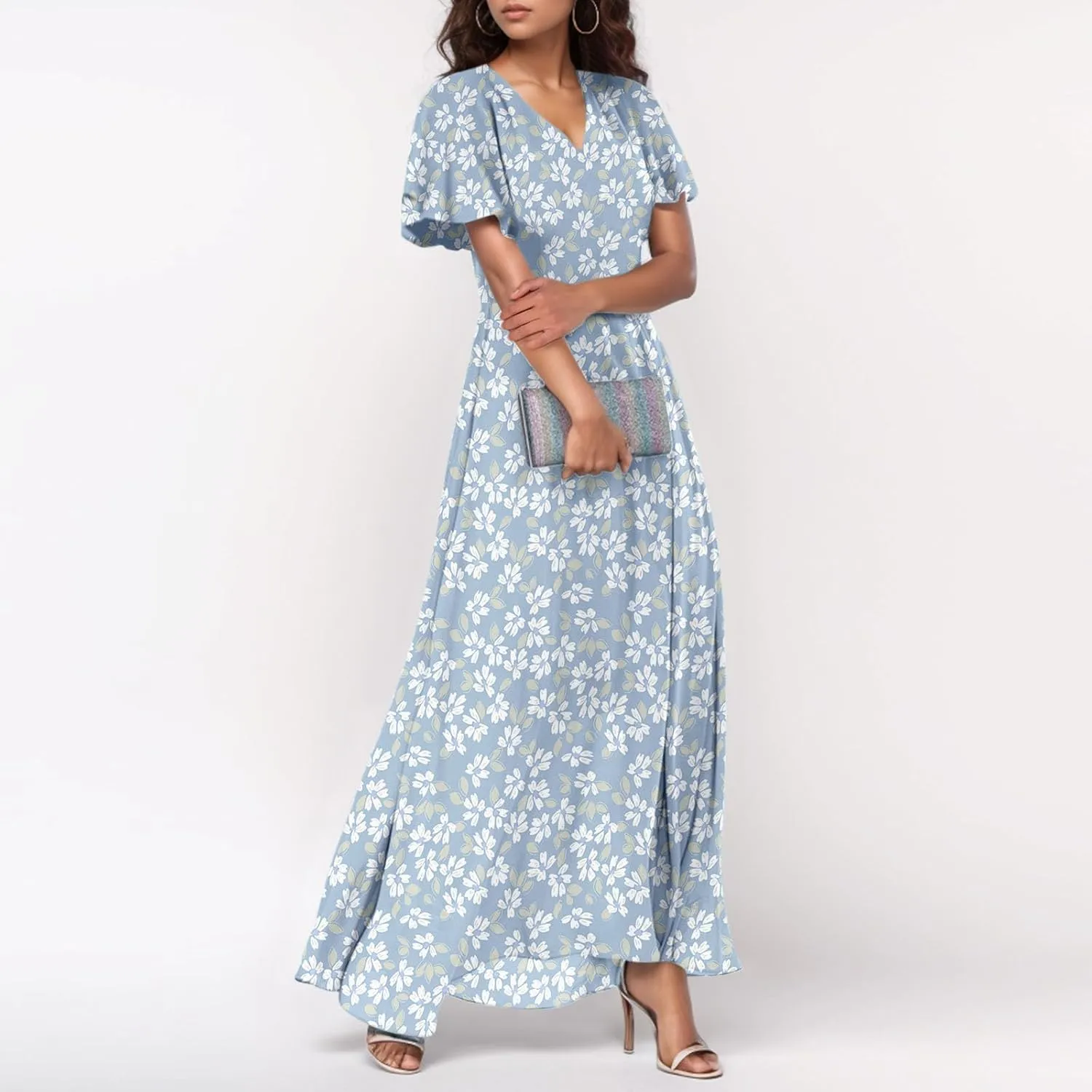 Summer Dress for Women 2025,Swing Flowy Ruffle Hem Casual Chiffon Beach Dresses