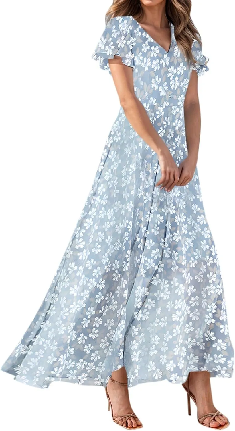 Summer Dress for Women 2025,Swing Flowy Ruffle Hem Casual Chiffon Beach Dresses