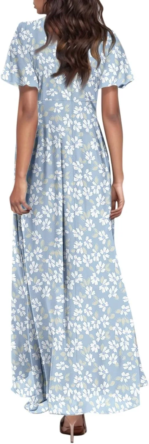 Summer Dress for Women 2025,Swing Flowy Ruffle Hem Casual Chiffon Beach Dresses