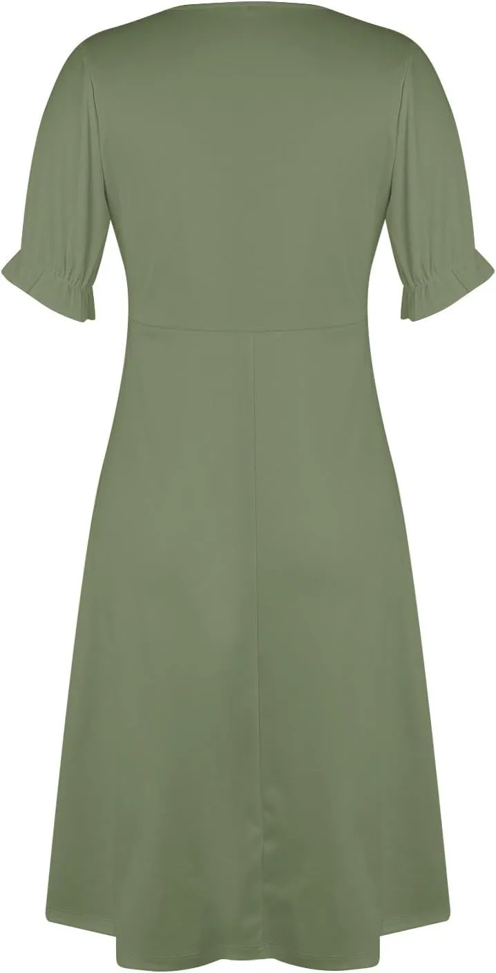Summer Dresses for Women 2025 Trendy Boho Dress Elegant Beach V Neck Short Sleeve Irregular Hem Midi Sundresses