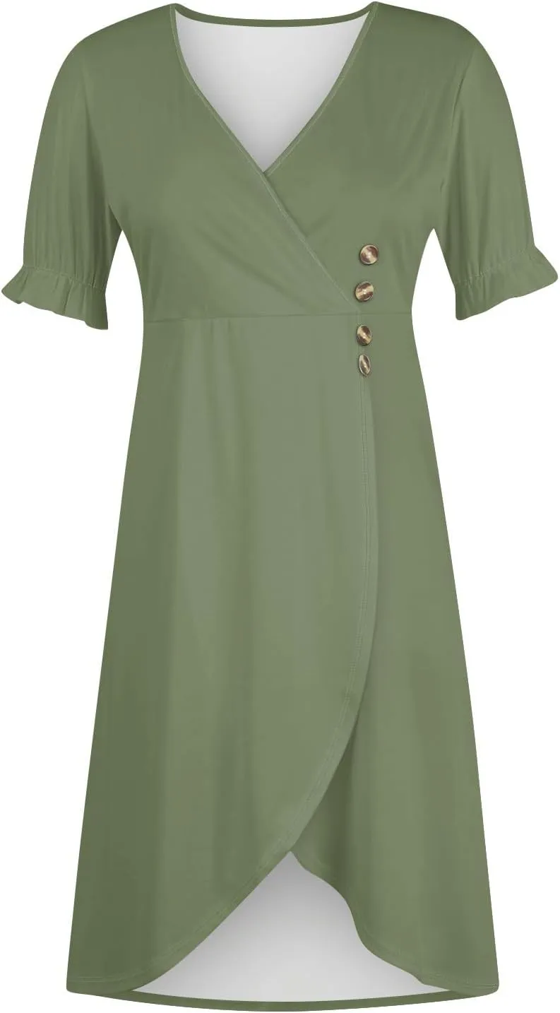 Summer Dresses for Women 2025 Trendy Boho Dress Elegant Beach V Neck Short Sleeve Irregular Hem Midi Sundresses