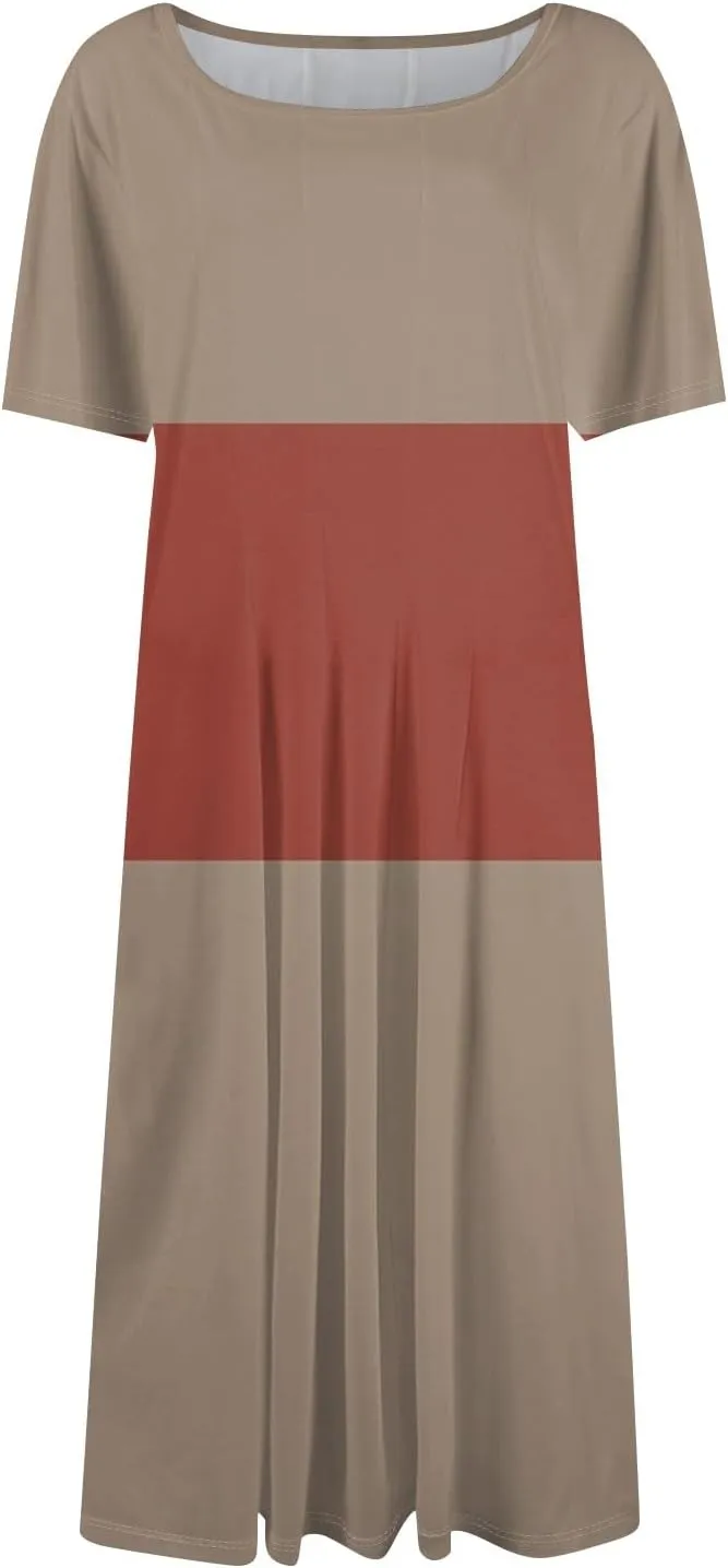Summer Dresses for Women Flowy Casual Midi Dresses Aline Beach Tshirt Dress Floral Short Sleeve Dress with Pockets