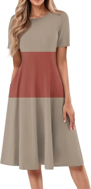 Summer Dresses for Women Flowy Casual Midi Dresses Aline Beach Tshirt Dress Floral Short Sleeve Dress with Pockets