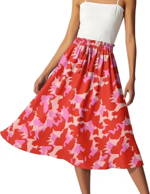 Summer Midi Skirts for Women 2025 Drawstring Elastic Waist Calf Length Skirts Pleated A-Line Polka Dots Boho Skirt