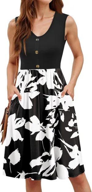 Summer Mini Dresses for Women 2025 Patchwork Wrap Floral Tank Dress Casual A Line Dress with Pockets Short Sundress