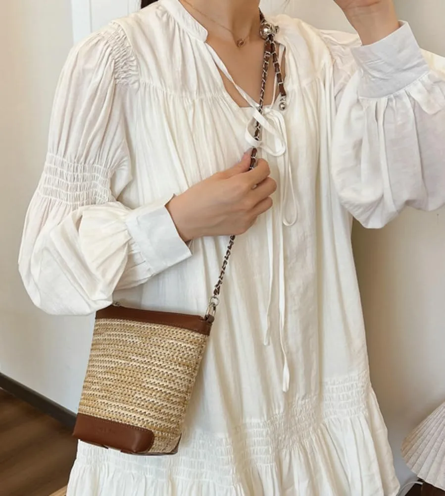 Summer Straw Beach Bags For Women Straw Bucket Bag Rattan Purses Woven Raffia Bag Crossbody Handbag Cute Purse Shoulder Bag