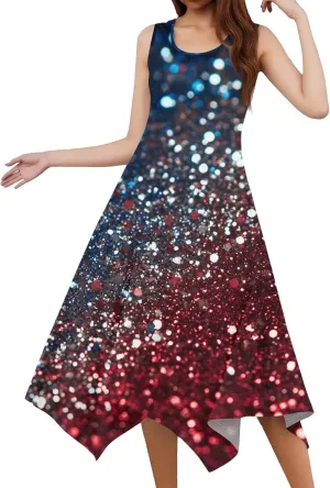 Sun Dresses for Women 2025 Vacation Summer Midi Sleeveless Irregular Hem Dress U-Neck Dresses A Line with Pockets