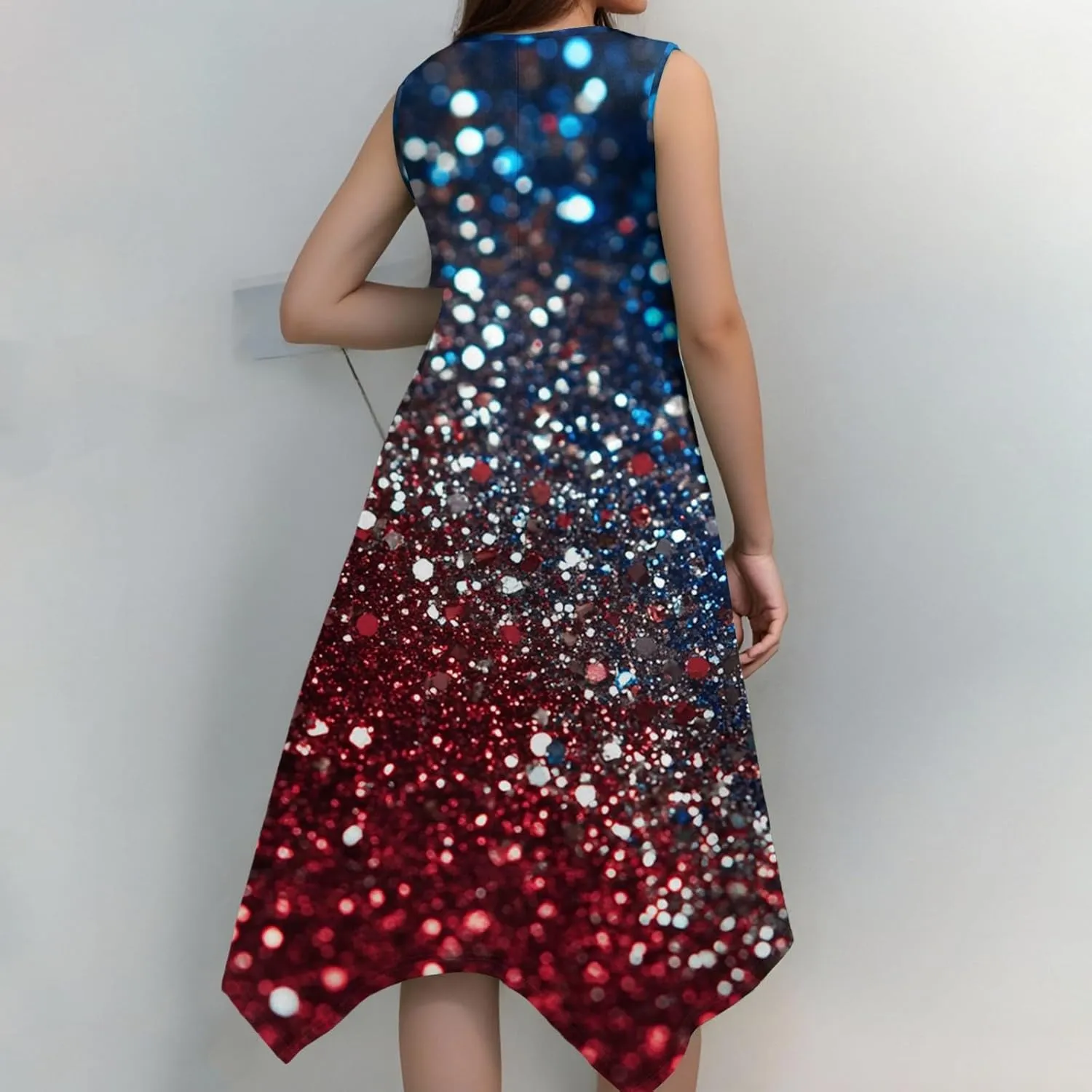 Sun Dresses for Women 2025 Vacation Summer Midi Sleeveless Irregular Hem Dress U-Neck Dresses A Line with Pockets