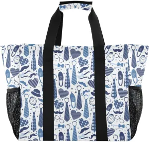 susiyo Fathers Day Tie Moustache Shoes Blue Reusable Grocery Tote Bag Collapsible Canvas Beach Bag Large Travel Bags for Hiking Trip Pool