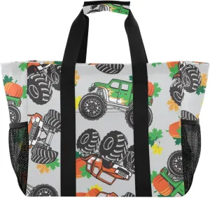 susiyo Monster Truck Cars with Pumpkins Large Beach Tote Pool Bag for Women Girls, Lightweight Shopping Bags Handle Handbag, Work Tote Nurse Dance Yoga Bag for Sport Travel
