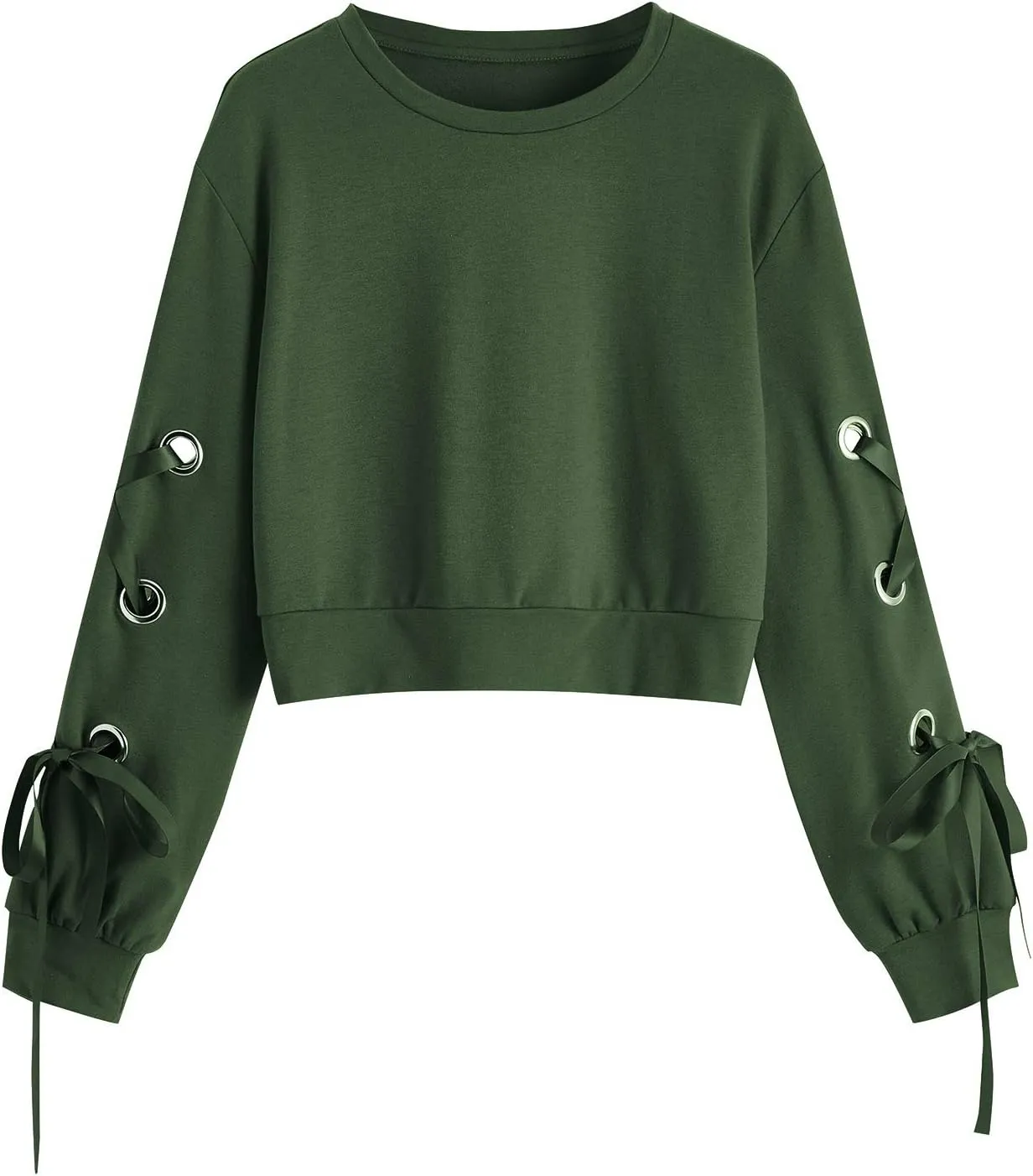SweatyRocks Women's Casual Lace Up Long Sleeve Pullover Crop Top Sweatshirt