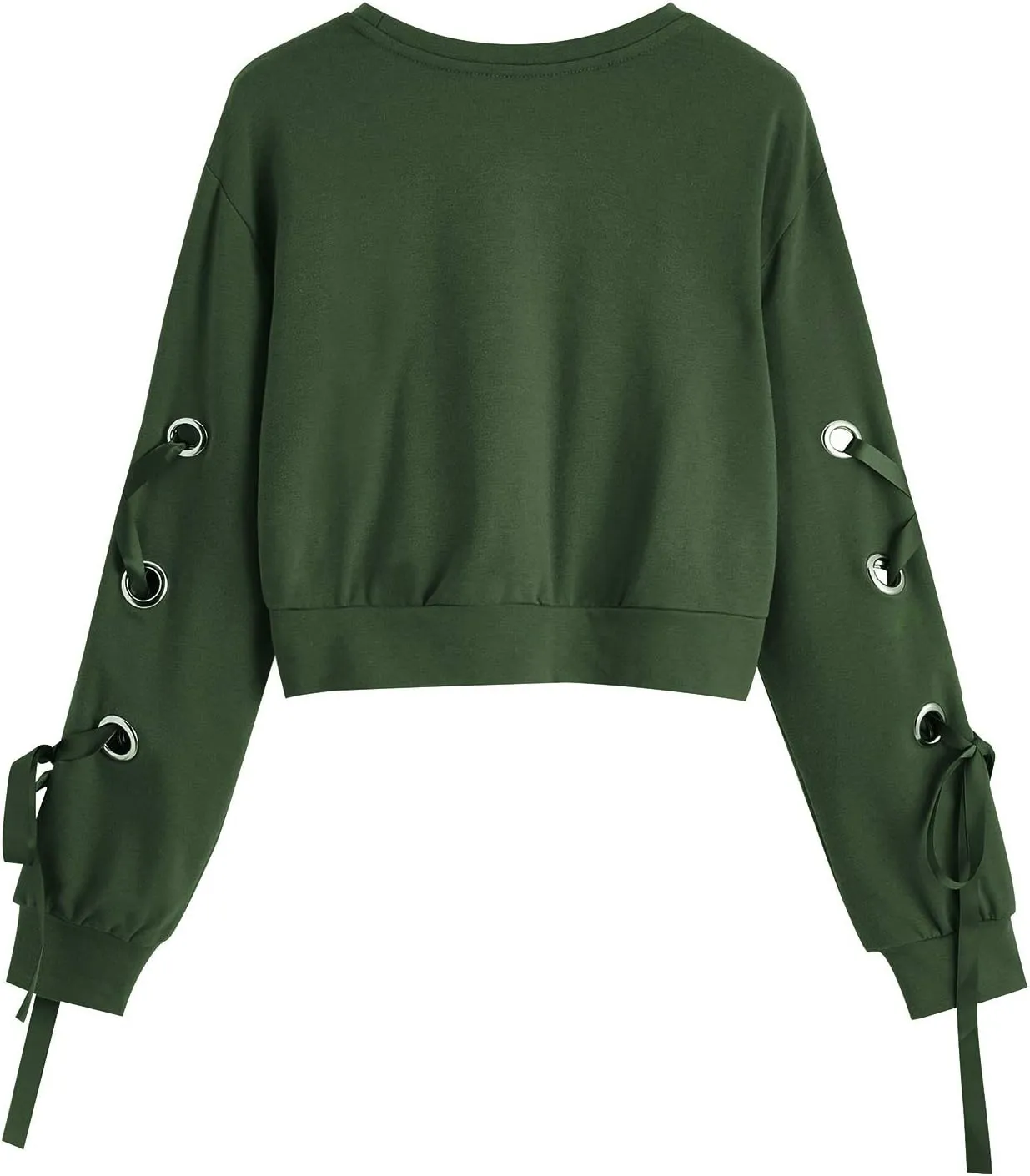 SweatyRocks Women's Casual Lace Up Long Sleeve Pullover Crop Top Sweatshirt