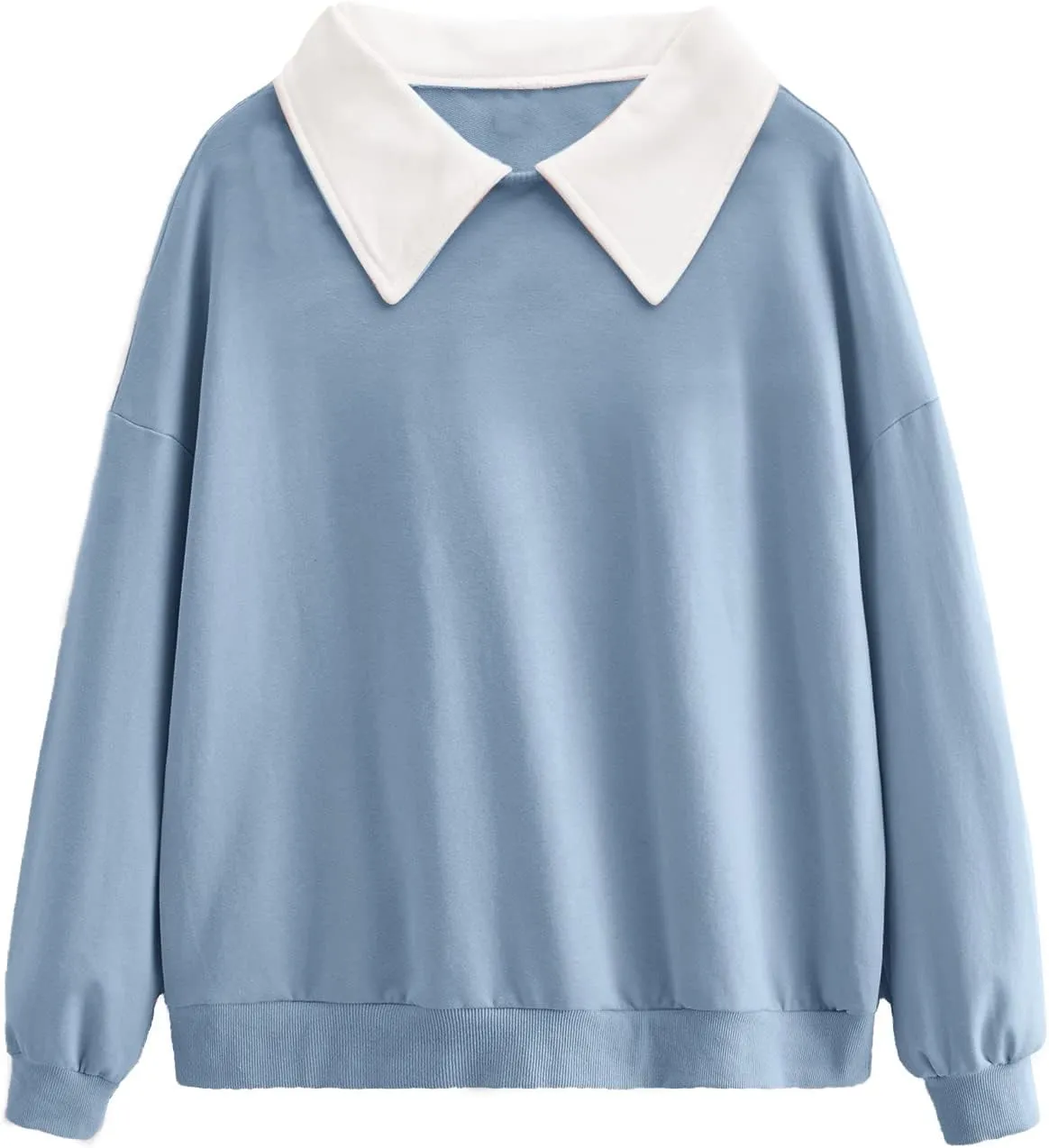SweatyRocks Women's Contrast Collar Drop Shoulder Casual Long Sleeve Pullover Sweatshirt Tops