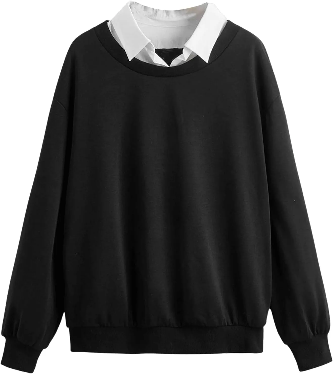 SweatyRocks Women's Contrast Collar Drop Shoulder Casual Long Sleeve Pullover Sweatshirt Tops