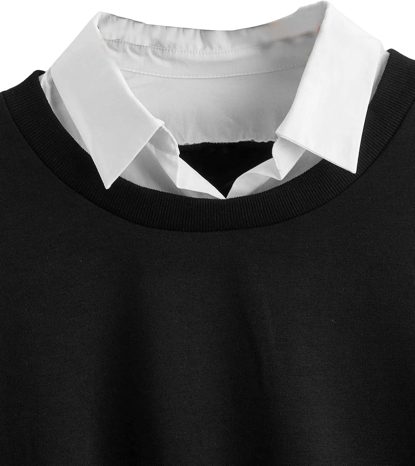 SweatyRocks Women's Contrast Collar Drop Shoulder Casual Long Sleeve Pullover Sweatshirt Tops
