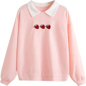 SweatyRocks Women's Contrast Collar Drop Shoulder Casual Long Sleeve Pullover Sweatshirt Tops