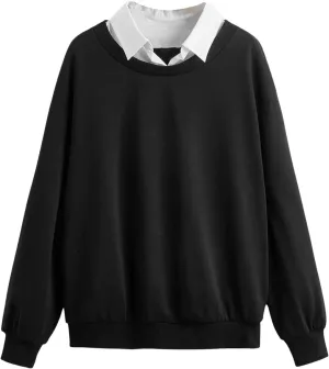 SweatyRocks Women's Contrast Collar Drop Shoulder Casual Long Sleeve Pullover Sweatshirt Tops