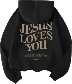 SweatyRocks Women's Letter Graphic Drawstring Hoodies Long Sleeve Pullovers Sweatshirts Tops