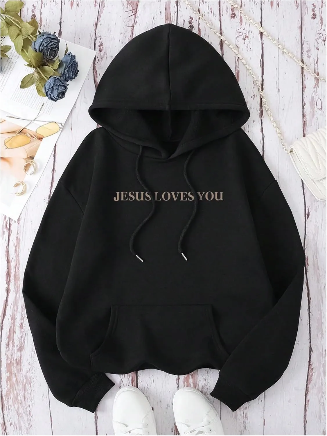 SweatyRocks Women's Letter Graphic Drawstring Hoodies Long Sleeve Pullovers Sweatshirts Tops