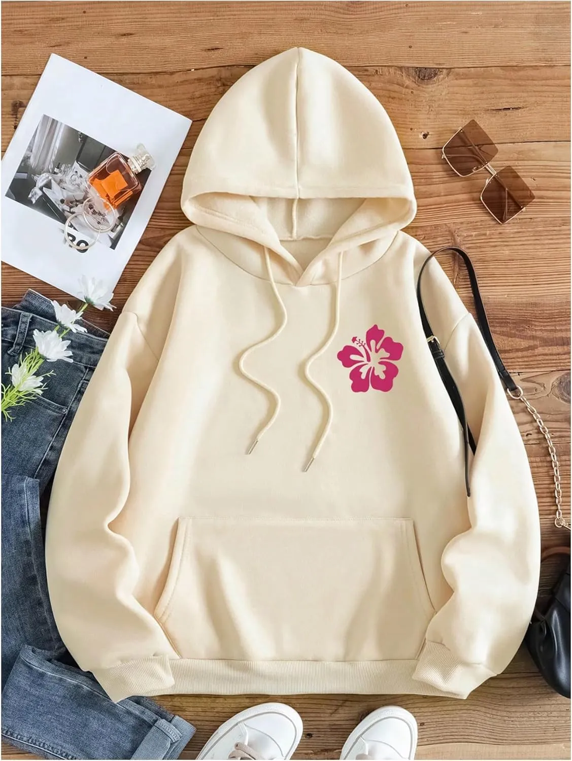SweatyRocks Women's Letter Graphic Drawstring Hoodies Long Sleeve Thermal Pullovers Sweatshirts