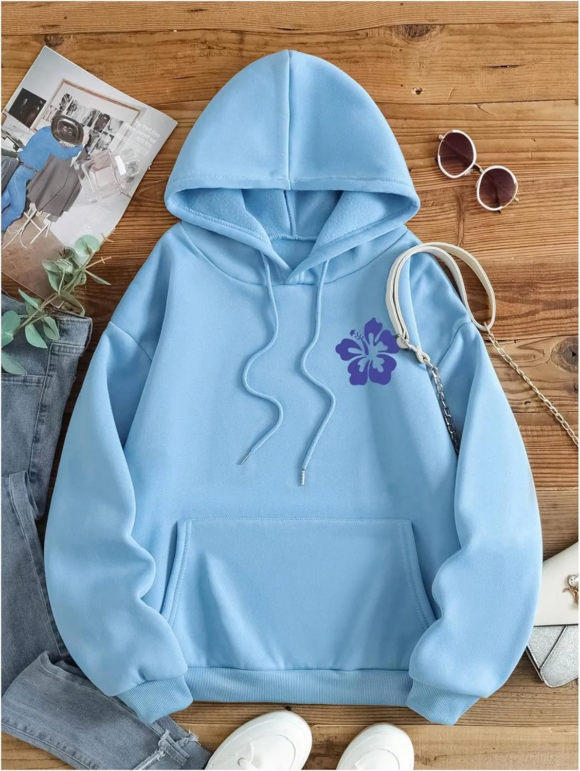 SweatyRocks Women's Letter Graphic Drawstring Hoodies Long Sleeve Thermal Pullovers Sweatshirts