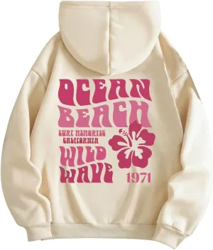 SweatyRocks Women's Letter Graphic Drawstring Hoodies Long Sleeve Thermal Pullovers Sweatshirts