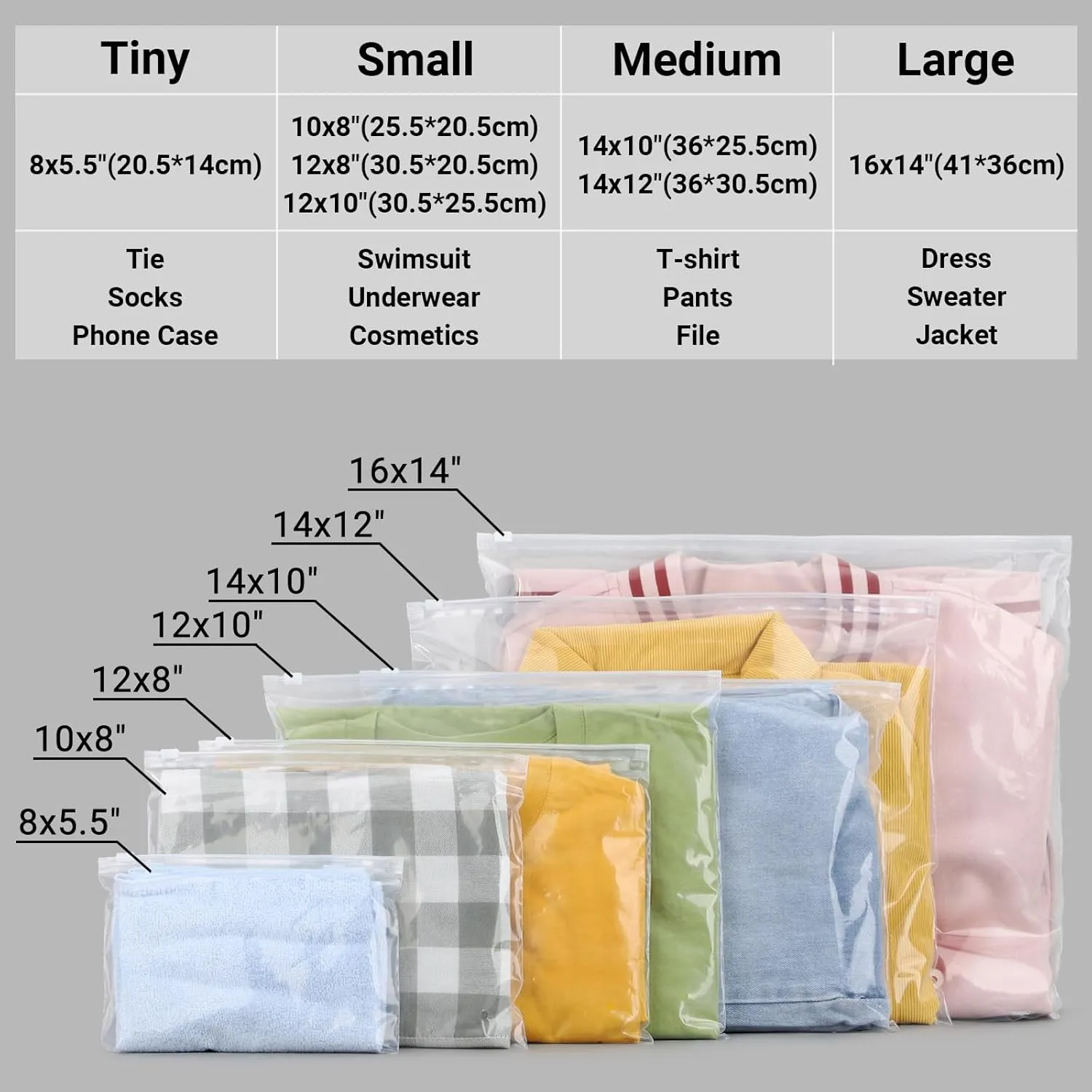 Swimsuit Bags Storage Clear, Clothing Packaging Bags for Bikini, Swimwear, Bathing Suit Storage, T Shirt Packaging, 10x8 inch, Pack of 25, 3 Mil with Vent Holes