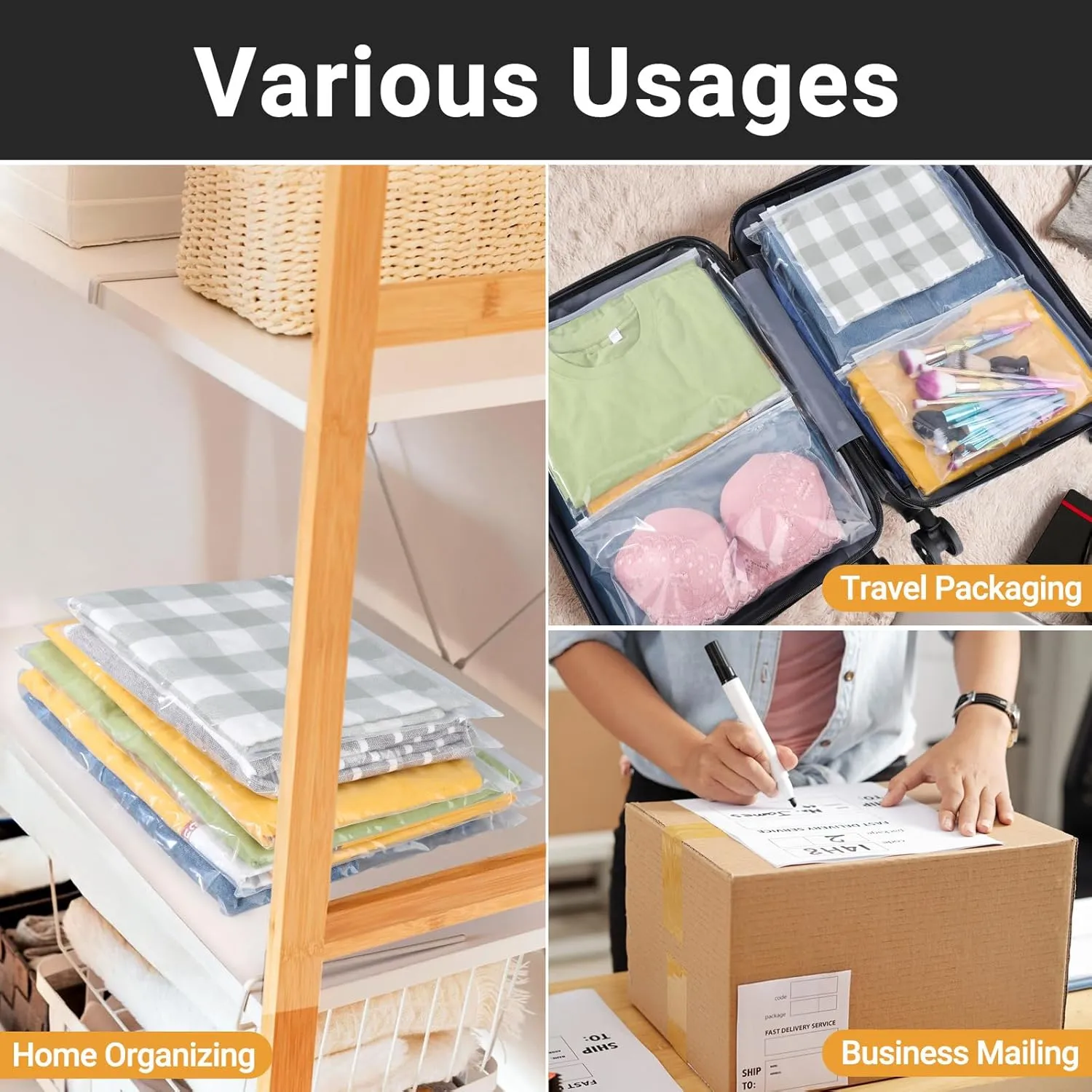 Swimsuit Bags Storage Clear, Clothing Packaging Bags for Bikini, Swimwear, Bathing Suit Storage, T Shirt Packaging, 10x8 inch, Pack of 25, 3 Mil with Vent Holes