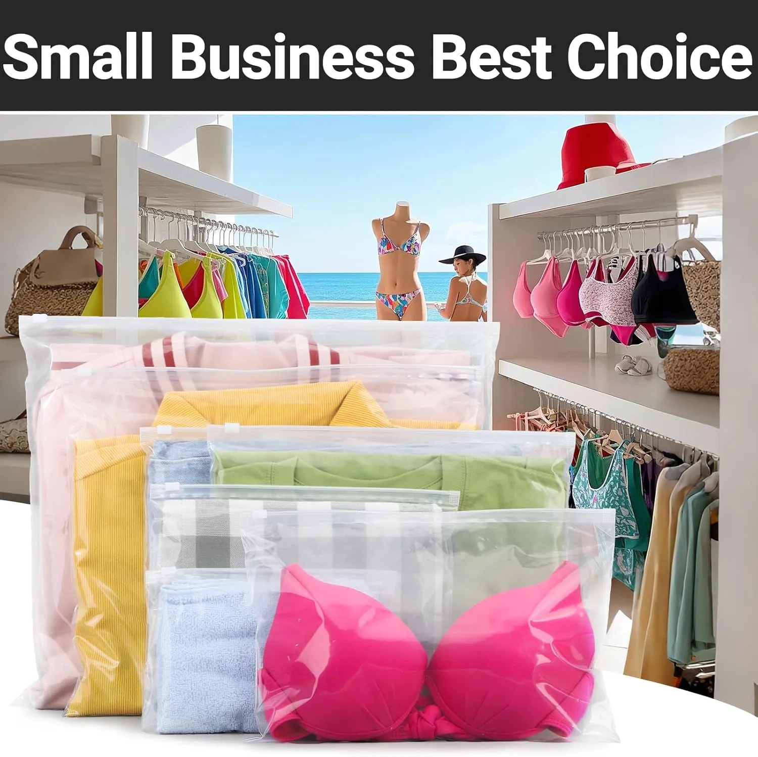 Swimsuit Bags Storage Clear, Clothing Packaging Bags for Bikini, Swimwear, Bathing Suit Storage, T Shirt Packaging, 10x8 inch, Pack of 25, 3 Mil with Vent Holes