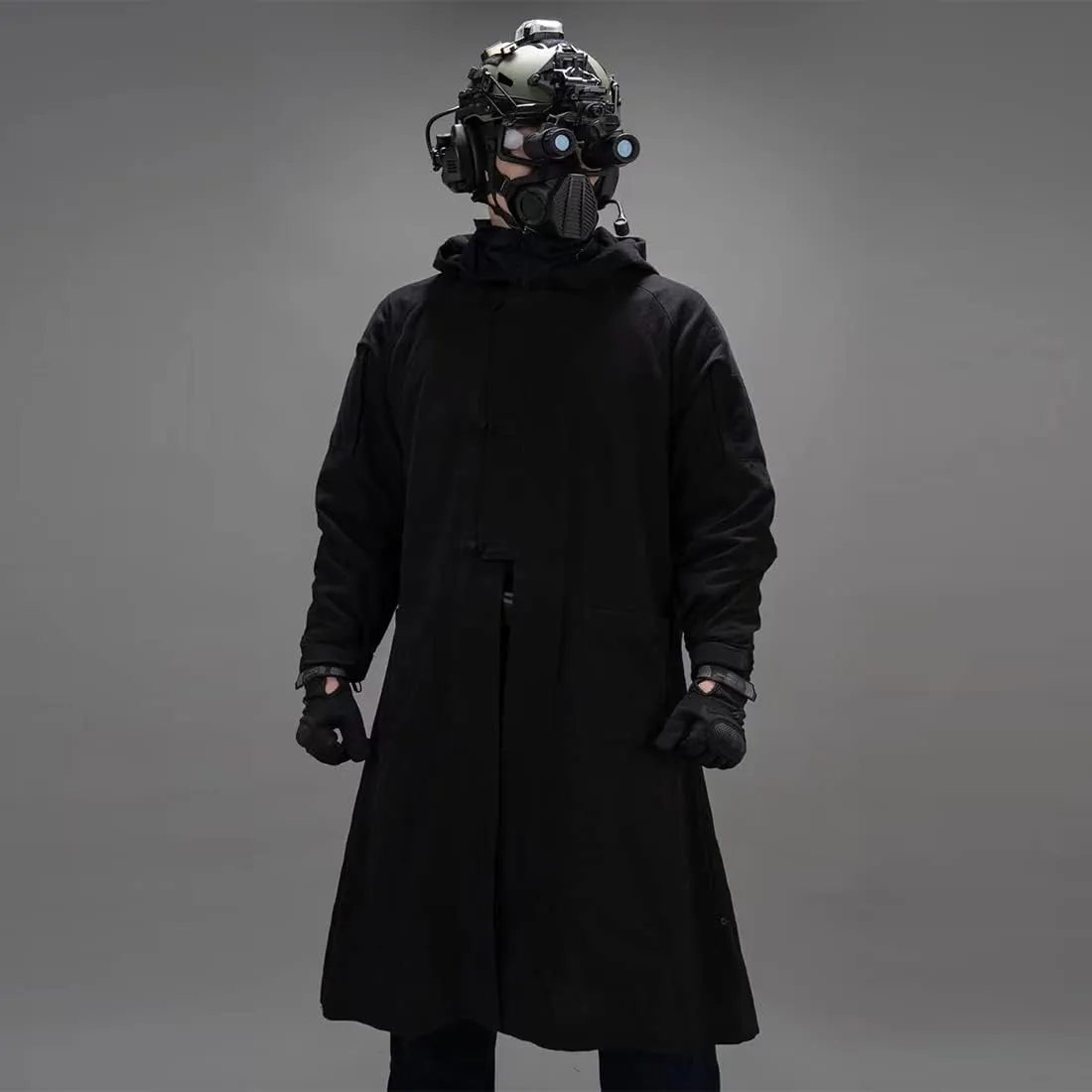 Tactical Long Coat with Hood, Outdoor Tactical Long Coat Training Cloak with Hood (Black/L)
