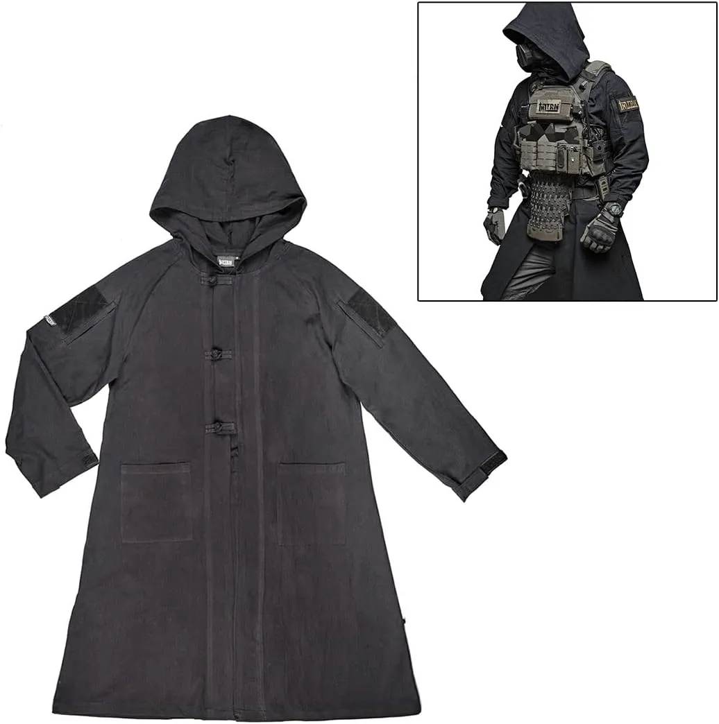 Tactical Long Coat with Hood, Outdoor Tactical Long Coat Training Cloak with Hood (Black/L)