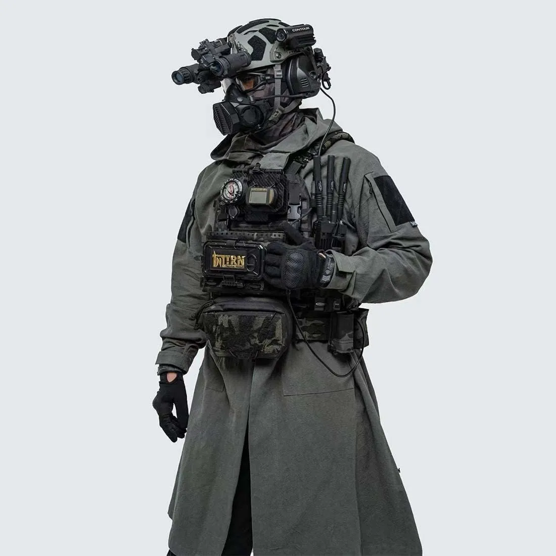 Tactical Long Coat with Hood, Outdoor Tactical Long Coat Training Cloak with Hood (Black/L)
