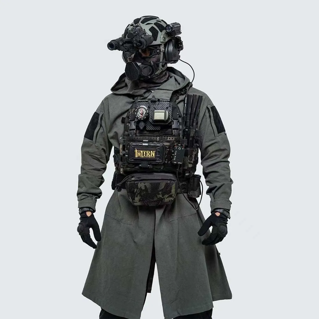 Tactical Long Coat with Hood, Outdoor Tactical Long Coat Training Cloak with Hood (Black/L)