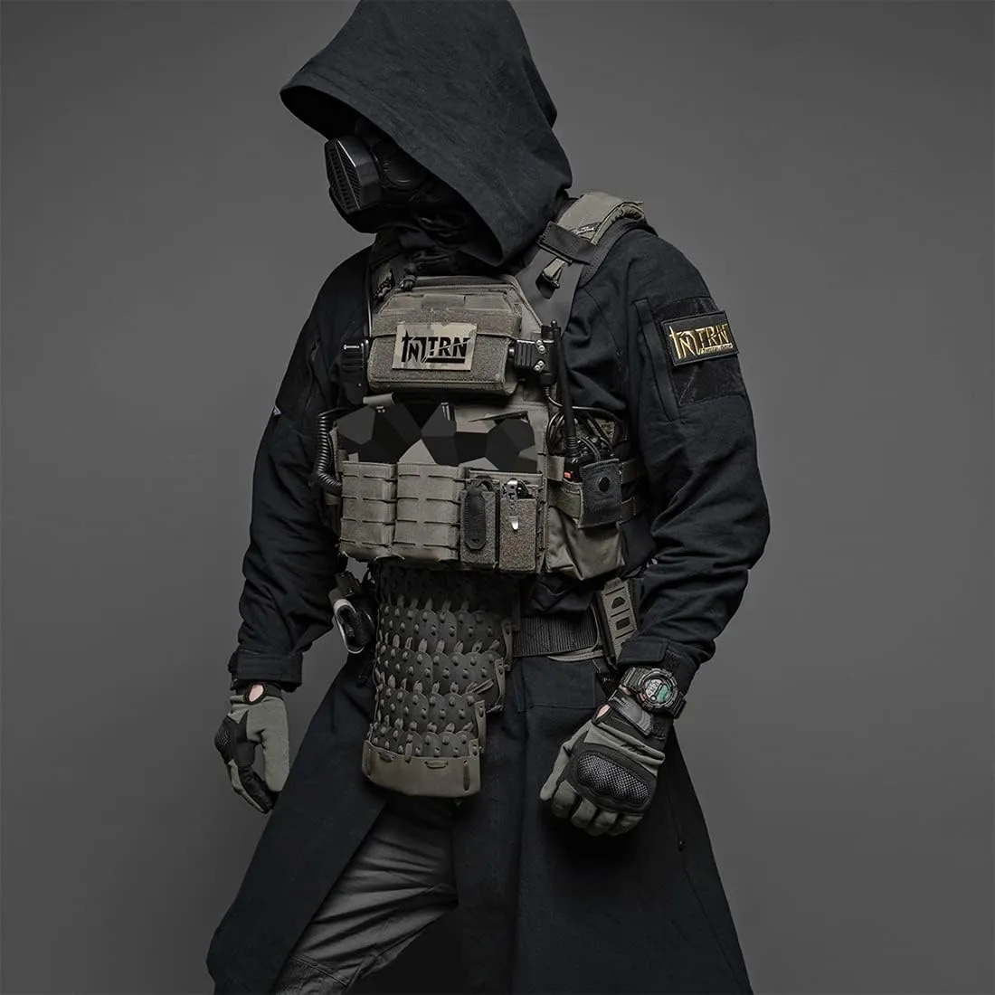 Tactical Long Coat with Hood, Outdoor Tactical Long Coat Training Cloak with Hood (Black/L)