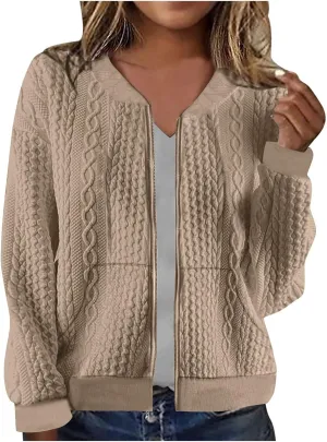 TANGNADE Women's Oversized Zip Up Sweatshirts Sweater Fall Outfits Casual Loose Knit Jackets with Pocket Cardigan Blouse