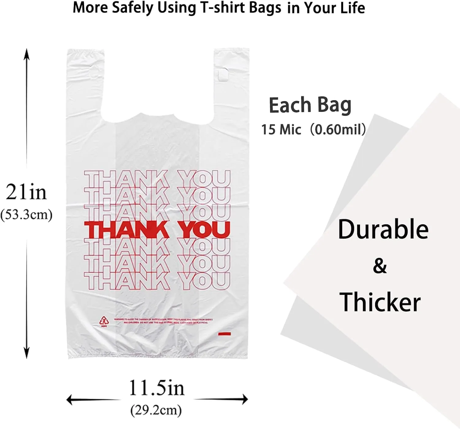 TashiBox [350 Count Thank You plastic bags/T-shirt Bags/Shopping Bags/Disposable Grocery Bags(11.5" X 6.25" X 21") 15mic, 0.6 Mil