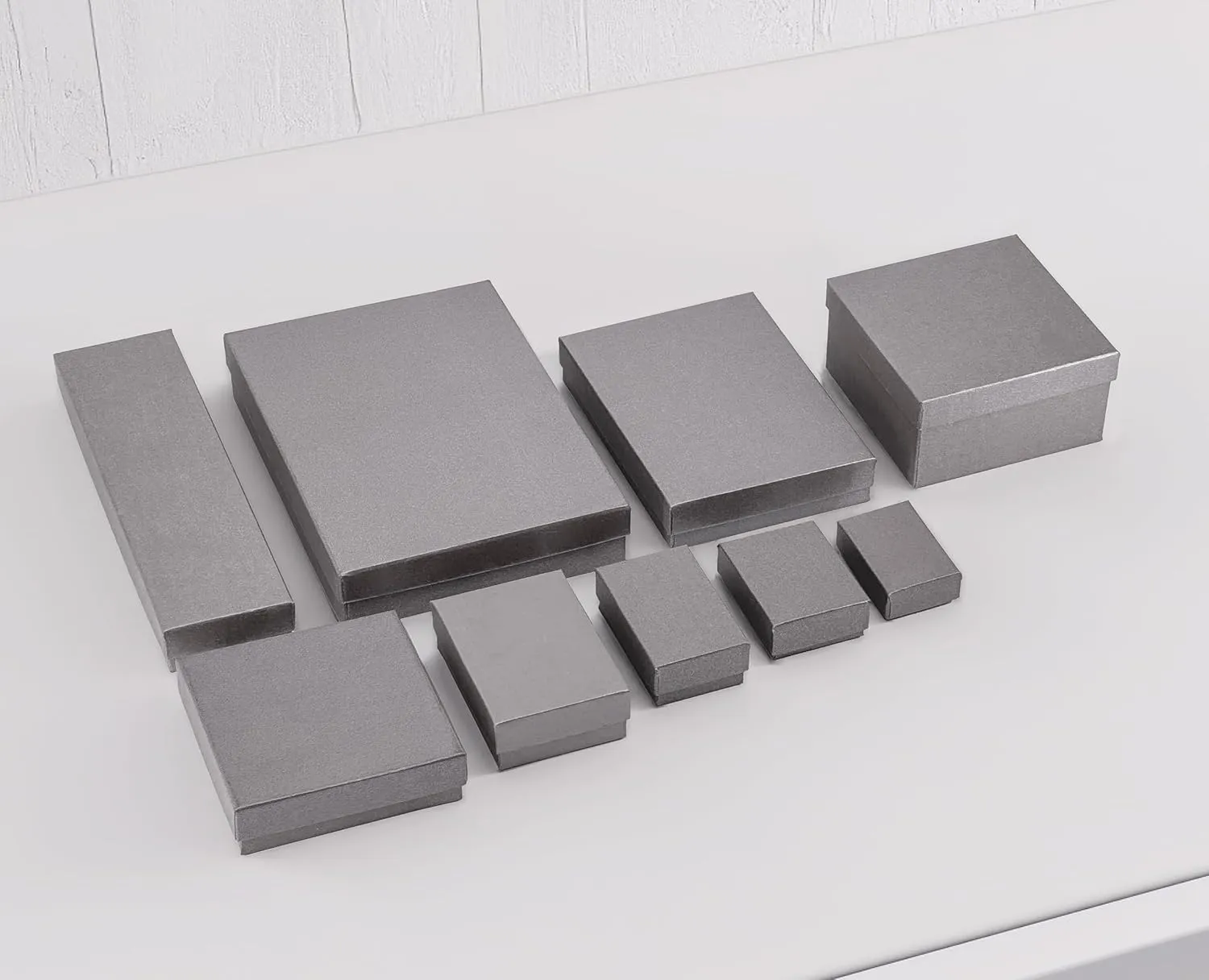 TheDisplayGuys - 100-Pack #53 Cotton Filled Cardboard Paper Jewelry Boxes Gift Case - Pearl Gray (5.4" x 3.9" x 1.0") - for Shipping or Storage