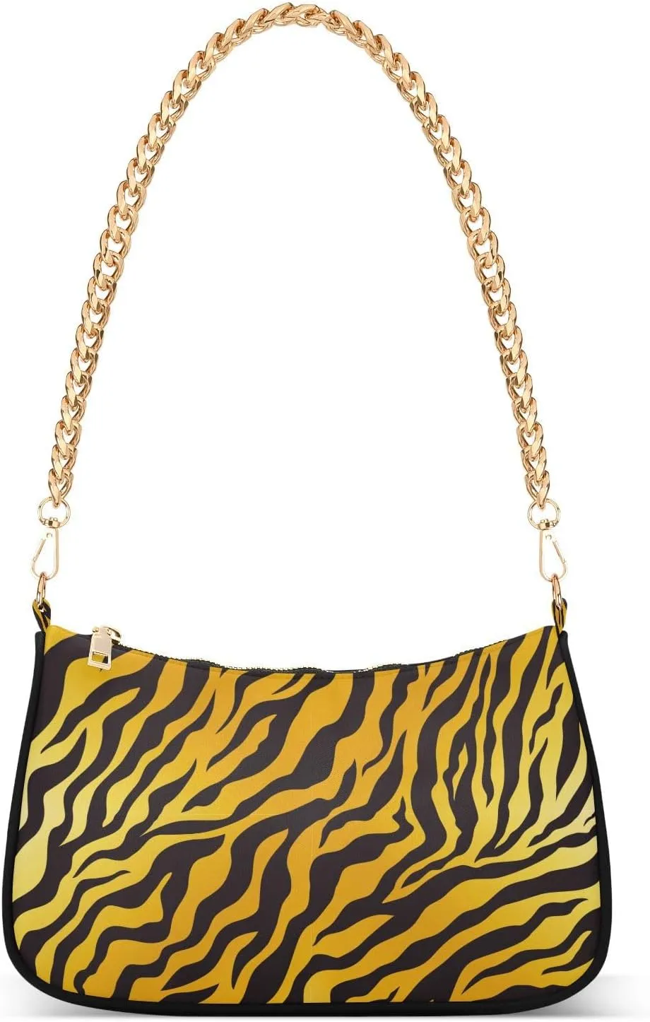 Tiger Stripe Pattern Shoulder Handbags for Women Travel Hobo Tote Handbag Women Gold Chain Shoulder Bags Purse with Zipper Closure