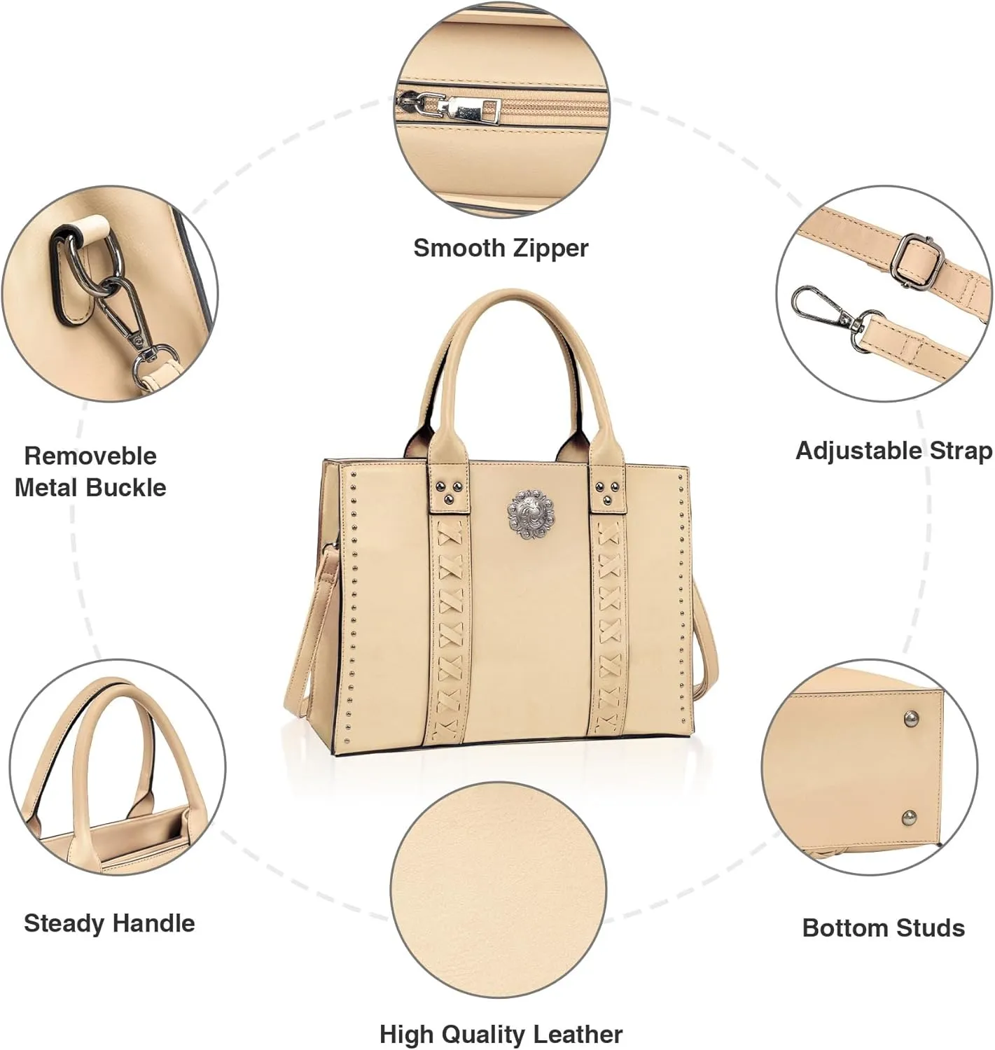 Tote Bag for Women Large Western Purse Ladies Top Handle Shoulder Handbags Vintage Embossed Concho Studs