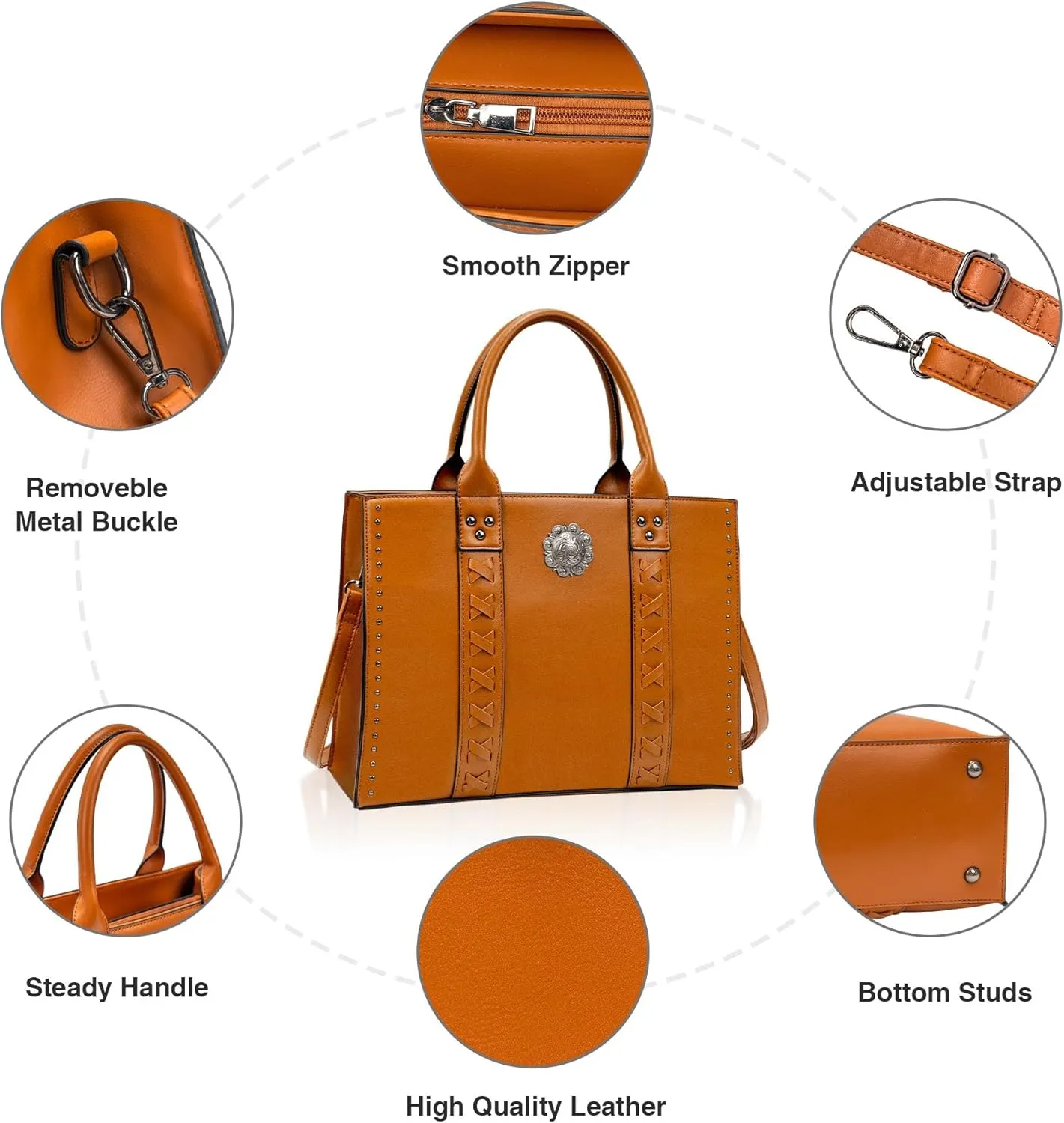 Tote Bag for Women Large Western Purse Ladies Top Handle Shoulder Handbags Vintage Embossed Concho Studs