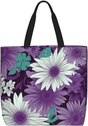 Tote Bag for Women Reusable Grocery Bags purple white Floral Tote Bag with Inner Pocket Travel Tote for Shopping