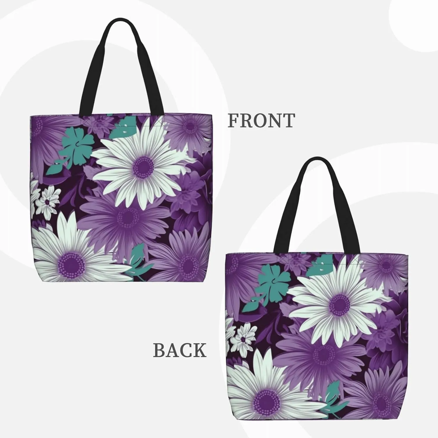 Tote Bag for Women Reusable Grocery Bags purple white Floral Tote Bag with Inner Pocket Travel Tote for Shopping