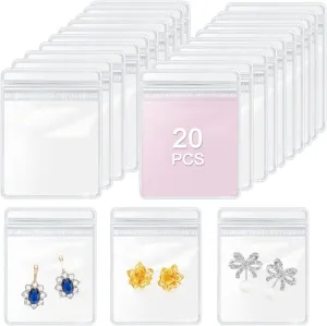 Travel Jewelry Bags 20Pcs Portable Jewelry Pouches 2.5x3.2in Clear Anti Tarnish Jewelry Organizer Storage Pouch Bags for Earrings/Rings/Necklaces for Women Girls