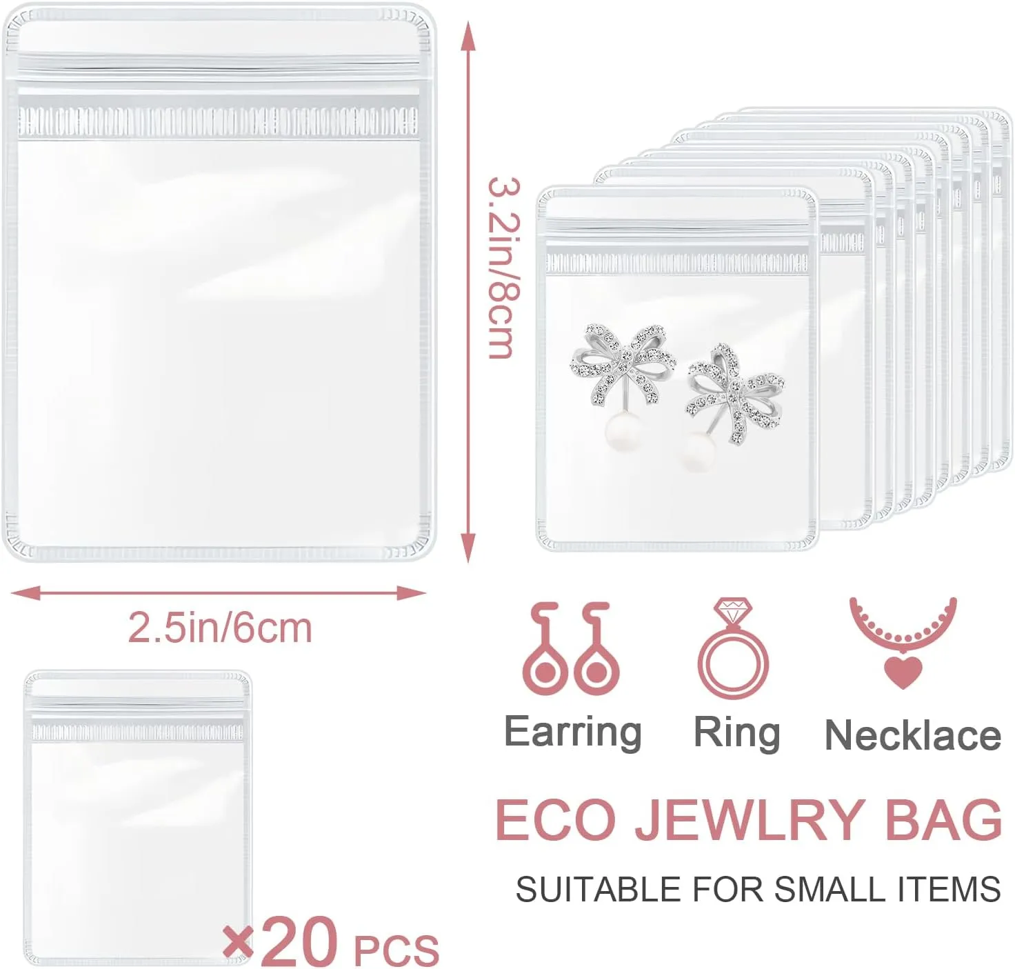 Travel Jewelry Bags 20Pcs Portable Jewelry Pouches 2.5x3.2in Clear Anti Tarnish Jewelry Organizer Storage Pouch Bags for Earrings/Rings/Necklaces for Women Girls