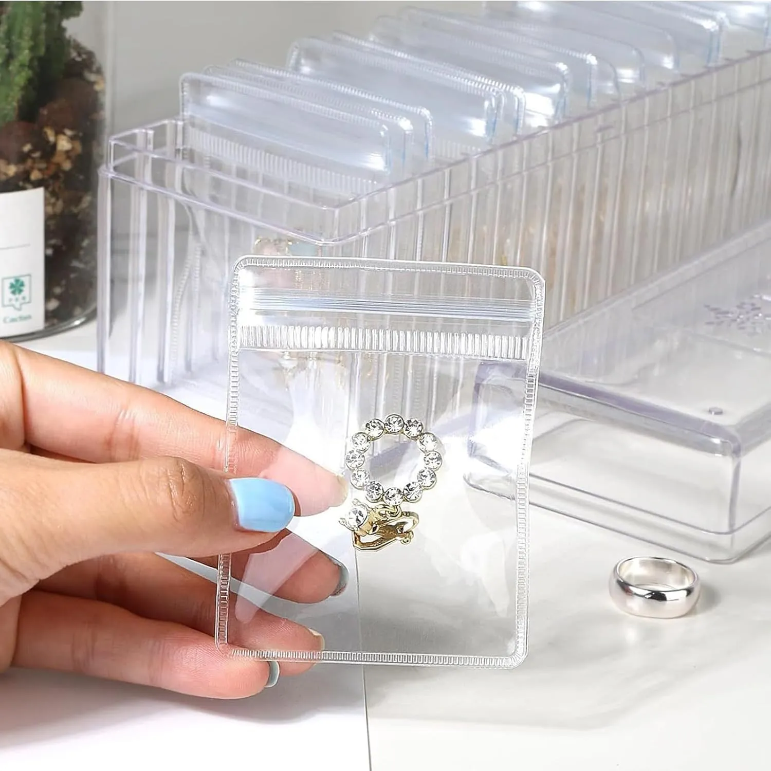 Travel Jewelry Bags 20Pcs Portable Jewelry Pouches 2.5x3.2in Clear Anti Tarnish Jewelry Organizer Storage Pouch Bags for Earrings/Rings/Necklaces for Women Girls