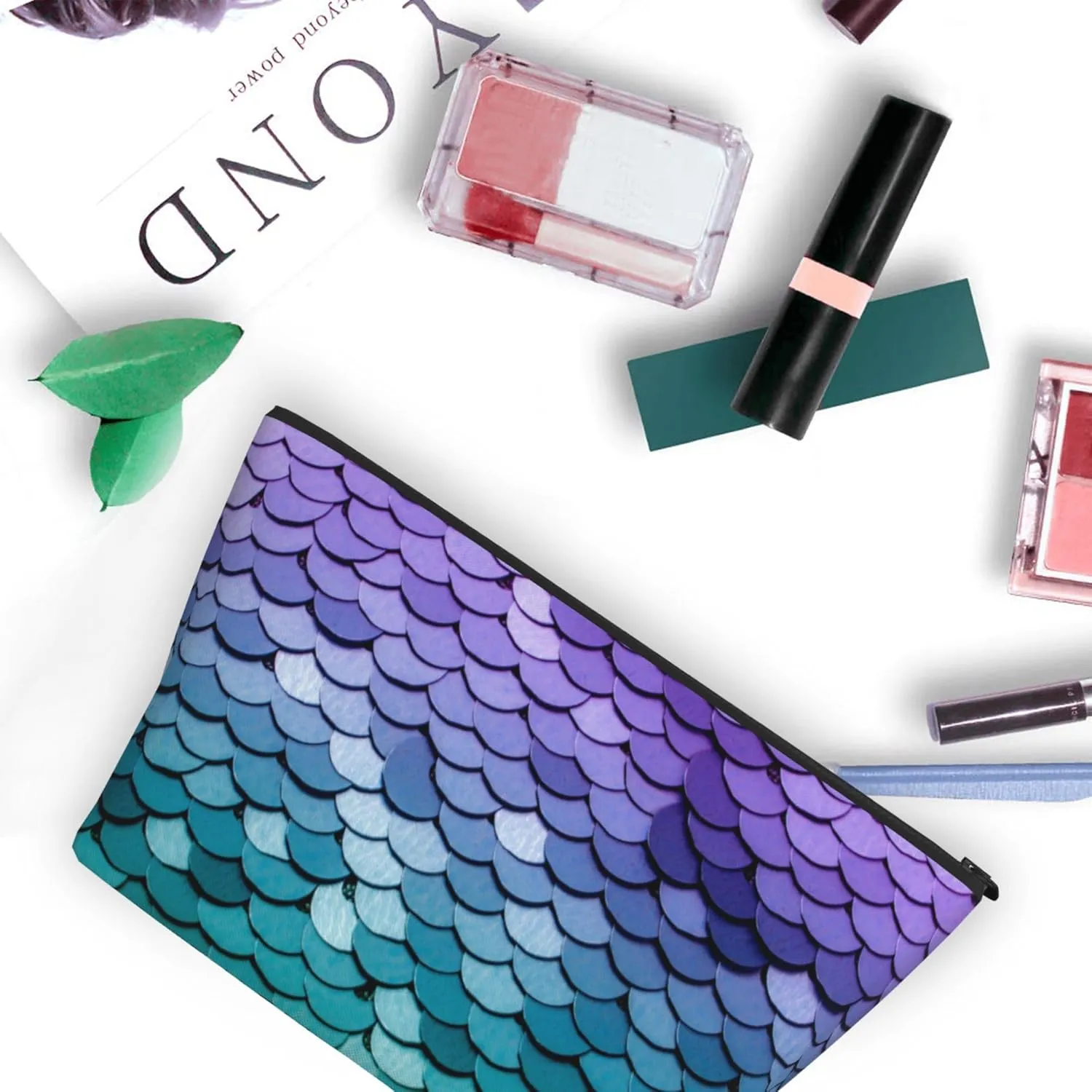 Travel Makeup Bag purple turquoise Sparkling Mermaid Scales pattern Cosmetic Bag Small Pouch Gift For Women