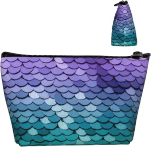 Travel Makeup Bag purple turquoise Sparkling Mermaid Scales pattern Cosmetic Bag Small Pouch Gift For Women