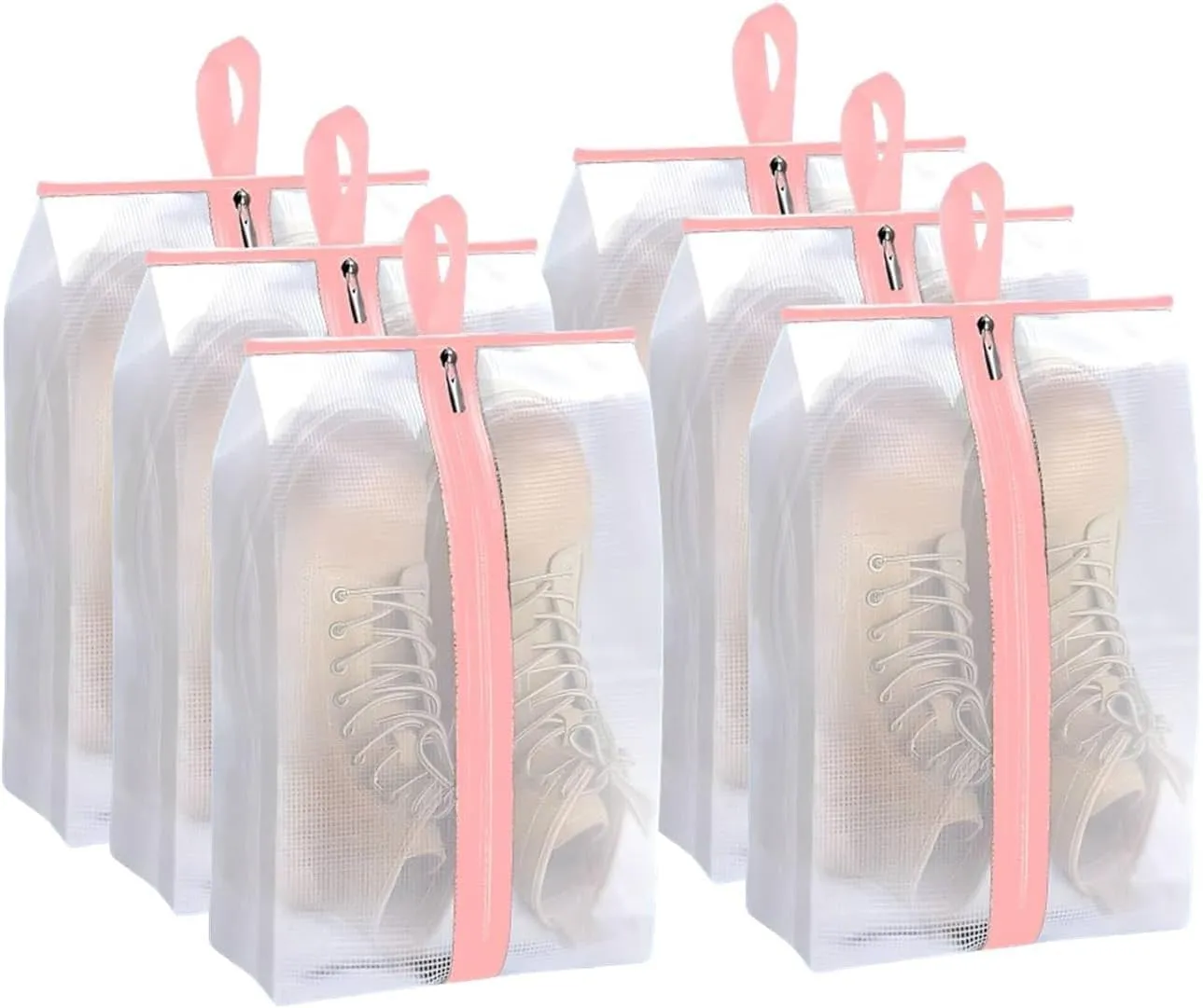 Travel Shoe Bag with Handle and Zipper Closure for Travel and Home Use as Soccer Shoe Bag - Waterproof, Dustproof, Transparent- 6 Piece Pack (Baby Pink (6Pcs)),