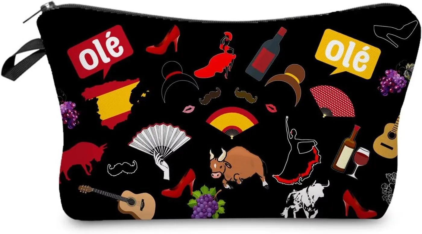 Travel Spain Makeup Bag Cute Small Organizer Zipper Pouch Travel Spain Cosmetic Bag Travel Present for Women Friends