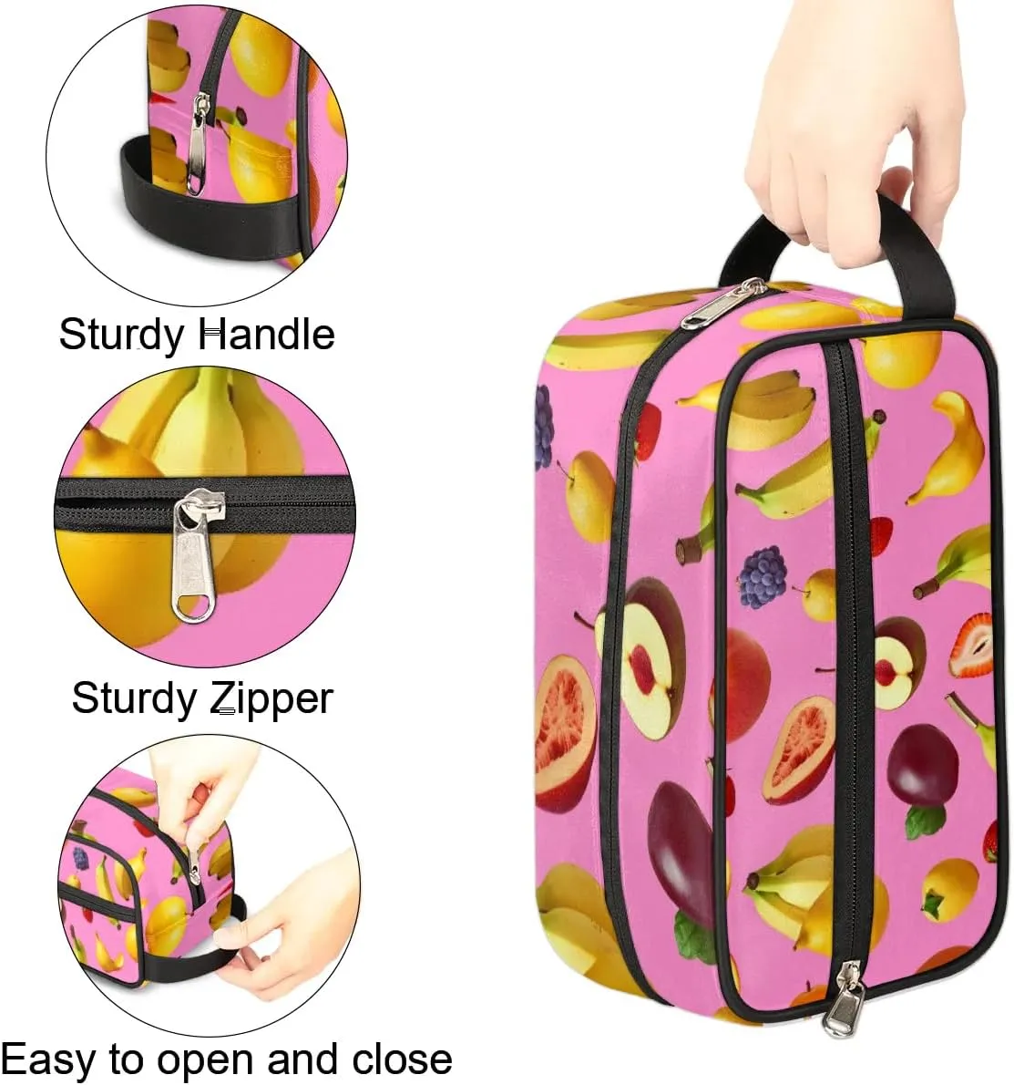Travel Toiletry Bag for Women Men Banana Grape Strawberry Hanging Cosmetic Bag Waterproof Makeup Bag for Shaving Makeup Toothbrush & Travel Essentials